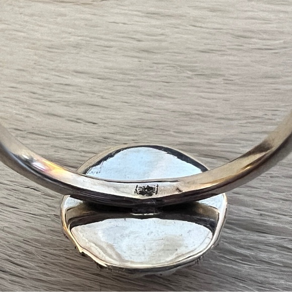 ❤️ Australian Opal Dark Denim Blue Sunburst Ring Navajo Sterling Silver Size 6.5 - Picture 9 of 15